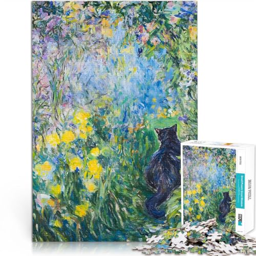 Puzzle 1000 Teile für Jugendliche für Lernspiel-Herausforderungsspielzeug Schwarze Katze in einem Garten für Heimdekoration38x26cm von QVKZLYFXN