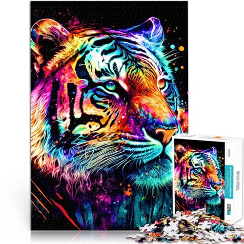 Puzzle 1000 Teile für Teenager Dekomprimierendes intellektuelles Lernspielzeug Bunter Tiger Einzigartige Wohndekoration und Geschenke38x26cm von QVKZLYFXN