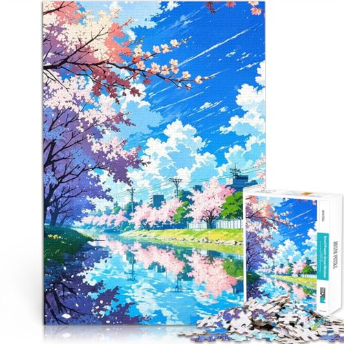 Puzzle 1000 Teile für Teenager Spielzeug Lernspiele Stressabbau Kirschblüten-Flussszene Verbessern Sie das Gedächtnis50x70cm von QVKZLYFXN