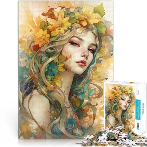 Puzzle 1000 Teile für Teenager Stressabbau-Spielzeug Aquarell-Blumenporträt denn eignet ganze Familie38x26cm von QVKZLYFXN