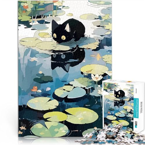 Puzzle für Erwachsene, 1000 Teile Anspruchsvolles Spiel und Familienspaß Schwarze Katze am Teich Angebot als Geschenk für die ganze Familie38x26cm von QVKZLYFXN