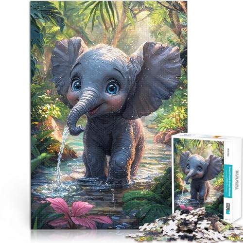 Puzzle für Erwachsene, 1000 Teile Hands-on-Spiel Niedlicher Elefant im Dschungelbach Lernspiel für Geburtstag, Weihnachten50x70cm von QVKZLYFXN