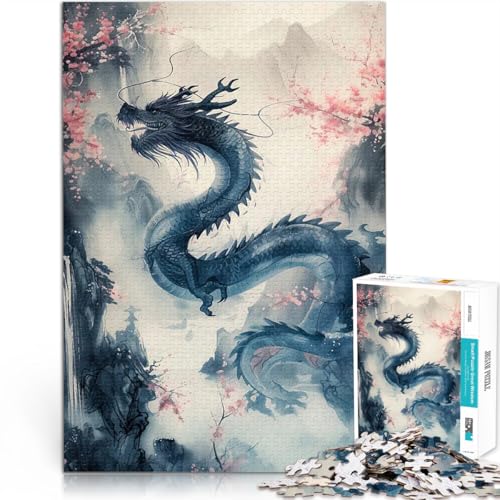 Puzzle für Erwachsene, 1000 Teile Spielzeug-Intellektuelles Spiel Kirschblütendrache Einzigartige Wohndekoration und Geschenke38x26cm von QVKZLYFXN