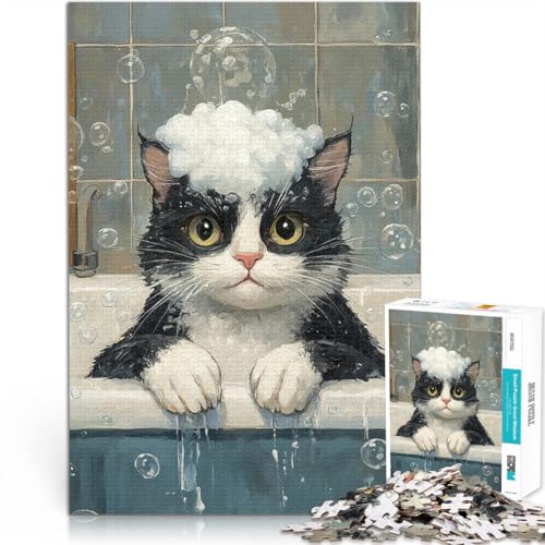 Puzzle für Erwachsene, 1000 Teile Stressabbau-Spielzeug Katze im Schaumbad denn eignet ganze Familie50x70cm von QVKZLYFXN