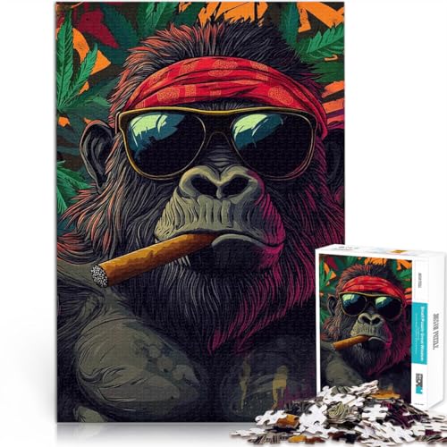 Puzzle für Erwachsene 1000 Teile Familienspiel für und Cooler Gorilla mit Zigarre denn eignet ganze Familie38x26cm von QVKZLYFXN
