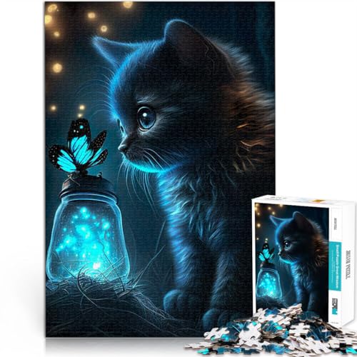 Puzzle für Erwachsene mit 1000 Teilen Pädagogisches Spielzeug zum Stressabbau Katze mit Schmetterling Wohnkunstdekor75x50cm von QVKZLYFXN