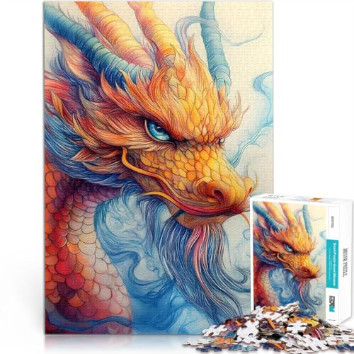 Puzzle für Erwachsene mit 1000 Teilen Spielzeug Lernspiele Stressabbau Chinesisches Drachenporträt Lernspiel für Geburtstag, Weihnachten38x26cm von QVKZLYFXN