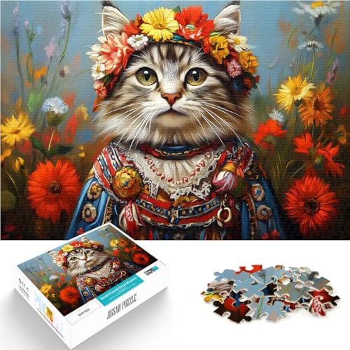 Puzzle für Erwachsene mit 1000 Teilen Spielzeug Lernspiele Stressabbau Katze in ukrainischer Volkstracht Wichtelgeschenke75x50cm von QVKZLYFXN