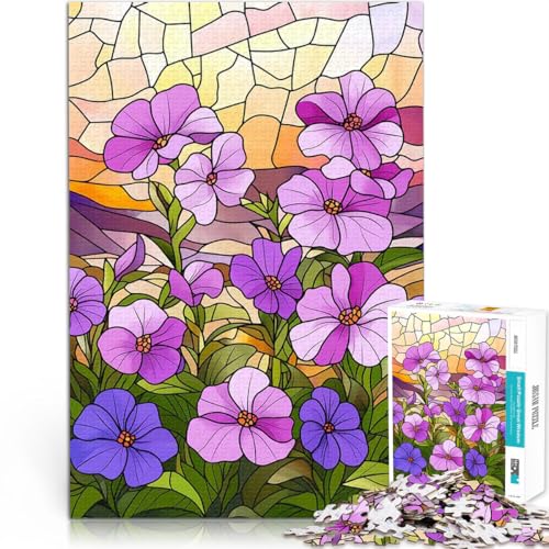 Puzzle für Erwachsene mit 1000 Teilen Stressabbau-Spielzeug Buntglasblumen eignet ganze Familie52x38cm von QVKZLYFXN