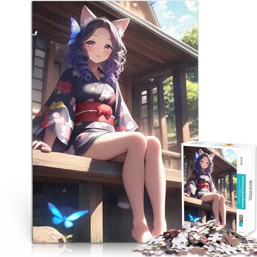 Puzzle für Jugendliche 1000 Teile Spielzeug Lernspiele Stressabbau Fuchsmädchen im Kimono Verbessern Sie das Gedächtnis52x38cm von QVKZLYFXN