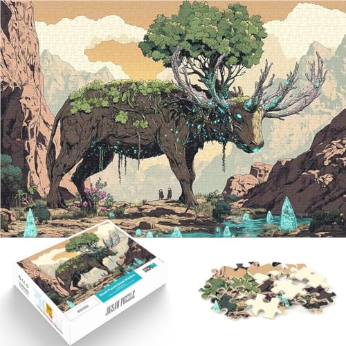Puzzle für Jugendliche 1000 Teile Spielzeug für die ganze Familie Baumhirschkreatur einzigartiges Herausforderungsspiel38x26cm von QVKZLYFXN