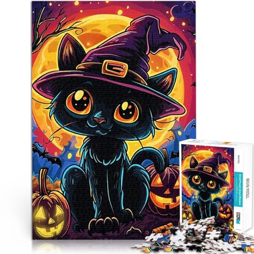 Puzzle für Jugendliche 1000 Teile Spielzeug für die ganze Familie Halloween Hexenkatze Tolle Geschenke und Spielzeuge50x70cm von QVKZLYFXN