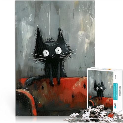 Puzzle für Jugendliche 1000 Teile Stressabbau-Spielzeug Schwarze Katze auf dem Sofa Geburtstagsgeschenk, Geschenke38x26cm von QVKZLYFXN