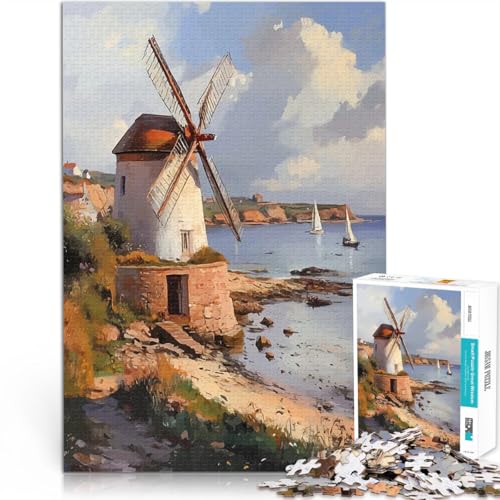 Puzzle für Jugendliche 1000 Teile für Lernspiel-Herausforderungsspielzeug Küsten-Windmühlenmalerei Geschenke für Freunde und Familie38x52cm von QVKZLYFXN
