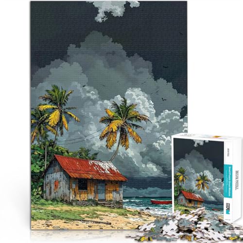 Puzzle für Teenager 1000 Teile Hands-on-Spiel Tropische Hütte unter Gewitterwolken Lernspiel für Geburtstag, Weihnachten50x70cm von QVKZLYFXN