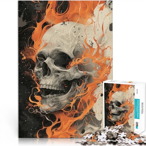 Puzzle für Teenager 1000 Teile Lernspiel-Herausforderungsspielzeug Schädel in Flammen gehüllt Lernspiel für Geburtstag, Weihnachten52x38cm von QVKZLYFXN