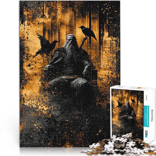 Puzzle für Teenager 1000 Teile Pädagogisches Spielzeug zum Stressabbau Odin mit Raben Hugin und Munin Perfekte Dekoration38x26cm von QVKZLYFXN