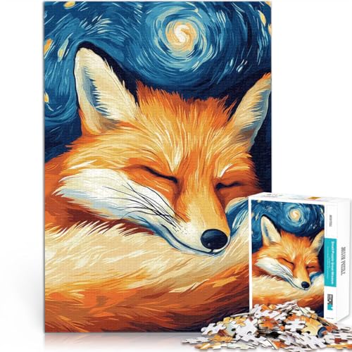 Teenager 1000 Teile Puzzle Anspruchsvolles Spiel und Familienspaß Schlafender Fuchs Sternennacht Lernspiel für Geburtstag, Weihnachten38x26cm von QVKZLYFXN