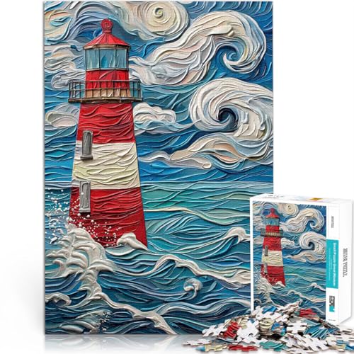 Teenager 1000 Teile Puzzle Familienspiel zum Stressabbau, schwierige Herausforderung Leuchtturm in stürmischer See Wichtelgeschenke50x70cm von QVKZLYFXN