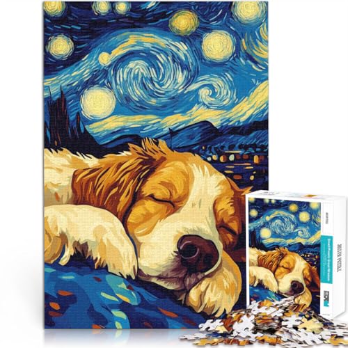 Teenager 1000 Teile Puzzle Herausforderndes Spiel Hund schläft unter Sternenhimmel Lernspiel für Geburtstag, Weihnachten38x26cm von QVKZLYFXN
