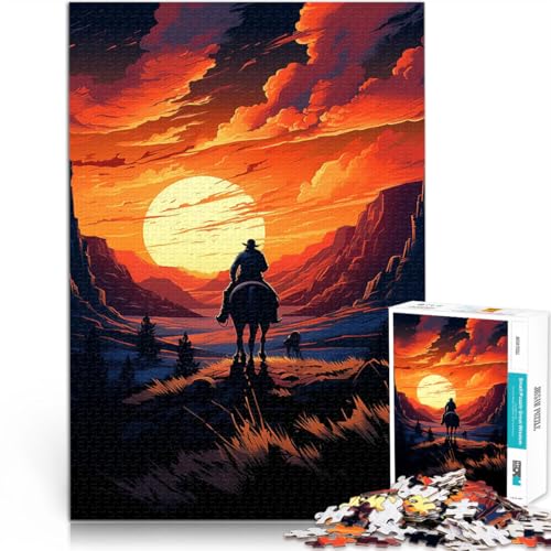 Teenager 1000 Teile Puzzle Spielspielzeug Cowboy-Ausritt bei Sonnenuntergang Lernspiel für Geburtstag, Weihnachten38x52cm von QVKZLYFXN