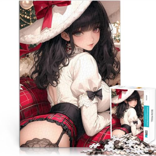 Teenager 1000-teiliges Puzzle Denkspiel Anime-Mädchen mit Weihnachtsmütze mit vollständig ineinander greifenden, zufällig geformten Teilen38x26cm Teenager 1000-teiliges Puzzle Denkspiel Anime-Mädchen mit Weihnachtsmütze mit vollständig ineinander greifenden, zufällig geformten Teilen38x26cm von QVKZLYFXN
