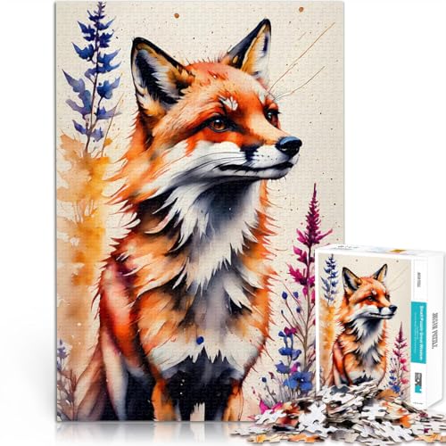 Teenager-Puzzle 1000 Teile Pädagogisches Familienspiel Aquarell Fuchs mit Blumen Wanddekoration Einzigartige Geburtstags- und Weihnachtsgeschenke38x26cm von QVKZLYFXN