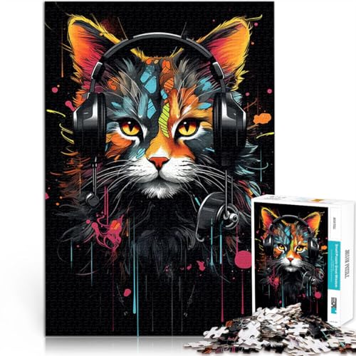 Teenager-Puzzle 1000 Teile Pädagogisches Spielzeug zum Stressabbau Bunte Katzenkopfhörer Verbessern Sie das Gedächtnis38x26cm von QVKZLYFXN