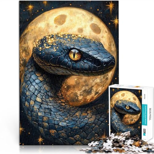 Teenager-Puzzle 1000 Teile für Lernspiel-Herausforderungsspielzeug Kosmische Schlange und Goldener Mond EIN Kunstwerk38x52cm von QVKZLYFXN