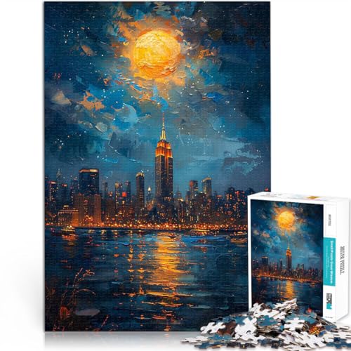 Teenager-Puzzles 1000 Teile Dekomprimierendes intellektuelles Lernspielzeug Sternennacht New York Geeignet für die Schreibtischdekoration50x70cm von QVKZLYFXN