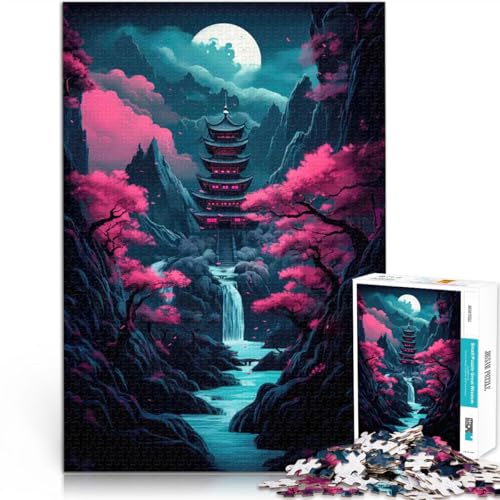 Teenager-Puzzles 1000 Teile Pädagogisches Spielzeug zum Stressabbau Kirschblütenwasserfall Lernspiel für Geburtstag, Weihnachten52x38cm von QVKZLYFXN