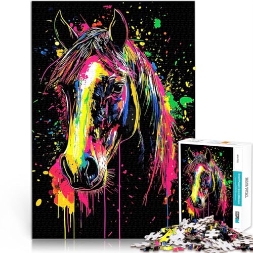 Teenager-Puzzles 1000 Teile Stressabbau-Spielzeug Buntes Pferdeporträt eignet ganze Familie52x38cm von QVKZLYFXN