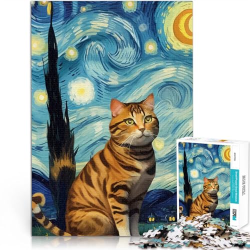 Teenager-Puzzles 1000 Teile Trainieren Sie Ihr Gehirn und Ihre Hände Sternennachtkatze Künstlersammlung, Bildende Kunst38x26cm von QVKZLYFXN