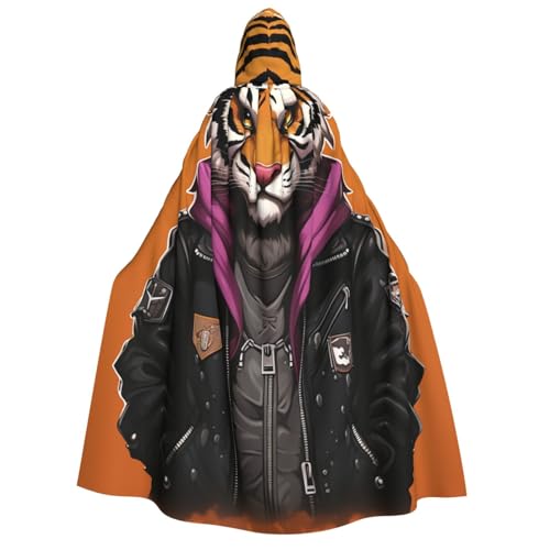 QVUEagriSJ Kapuzenumhang Halloween Kapuzenumhang Uni Halloween Umhang Tiger in Lederjacke Kapuzenmantel Cosplay Kostüme von QVUEagriSJ