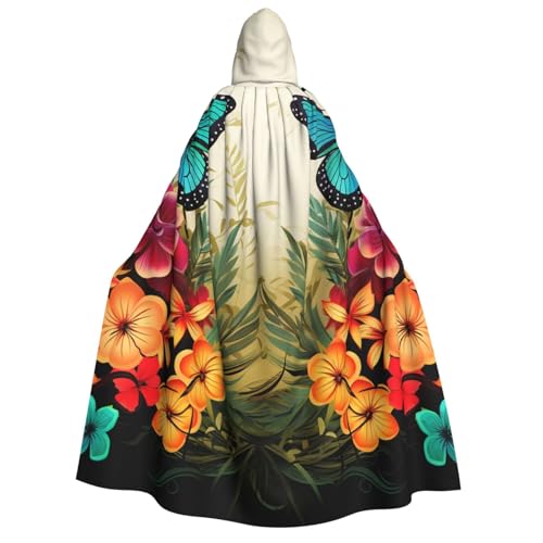 QVUEagriSJ Kapuzenumhang Halloween Kapuzenumhang Uni Halloween Umhang Tribal Hintergrund mit Blumen und Schmetterlingen Kapuzenmantel Cosplay Kostüme von QVUEagriSJ