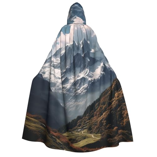 QVUEagriSJ Kapuzenumhang für Halloween, Uni, Halloween-Umhang, Berg und weiße Wolken, Kapuzenmantel, Cosplay-Kostüme von QVUEagriSJ