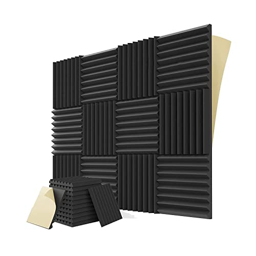 QWAMBVZE 12 Akustik-Aufkleber, schallabsorbierender Schaumstoff 1 x 12 x 12 Zoll, für Musikstudio, Spiele, Schlafzimmer (schwarz) von QWAMBVZE