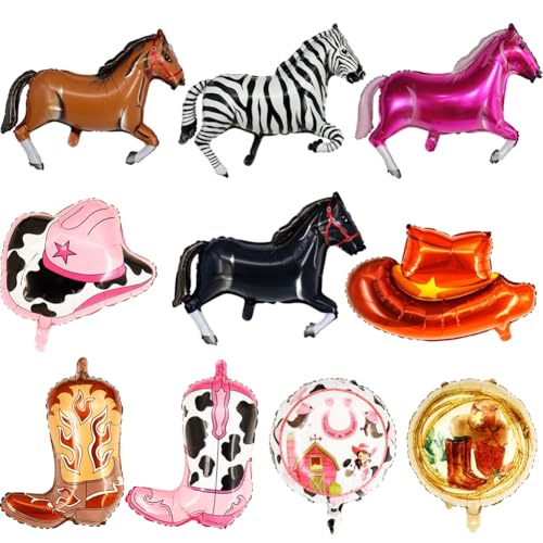 10PCS Zebra Folienballon,Pferde Folienballon,Pferd Geburtstag Deko,Pferd Riesenballon zum Geburtstag Shower Cowboy Thematische Party Deko,Partydekorationen zum Thema Pferd,XXL von QWEPU
