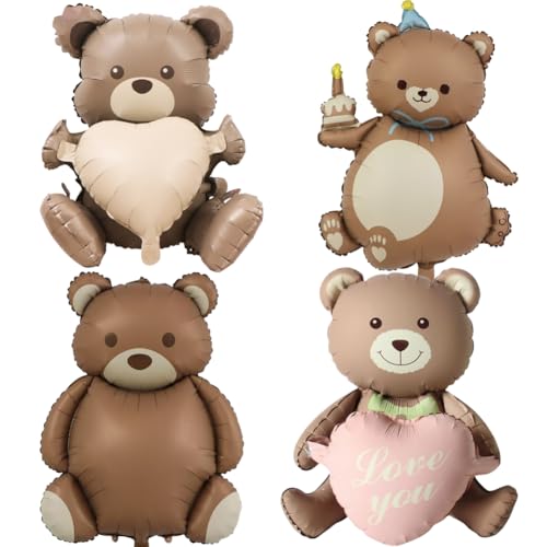 Bär Helium Ballons Geburtstag, Bär Folienballon Set,Bären Luftballon Tiere Ballons,Happy Birthday Ballon Bär, für Valentinstag Hochzeitsdeko Verlobung Geburtstag Party Dekoration,4PCS von QWEPU