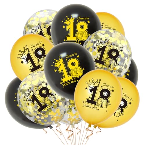 Luftballons zum 18. Luftballons 18 Geburtstag Deko, 12PCS 18.Geburtstag Junge Mädchen Schwarz Gold, 18. Jahrestag, Geburtstagsparty-Dekorationen, Zubehör zum 18. Geburtstag von QWEPU