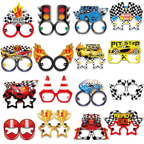 QWEPU Racing Papier Gläser Party,16PCS lustige ParteiPhoto Booth Requisiten, Geburtstag Partei dekorative Accessoires,Racing Gläser für Mädchen Jungen,für Auto Party von QWEPU
