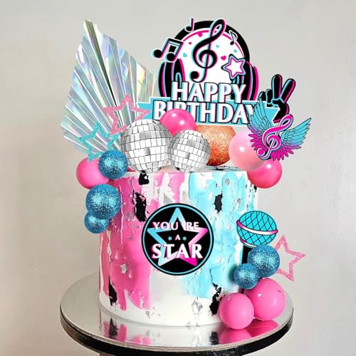 Rock n Roll Cake Topper, 32 Guitar Cake Topper Birthday Music Note Singer Birthday Cake Decoration Girls Theme Party Decorations 90s von QWEPU