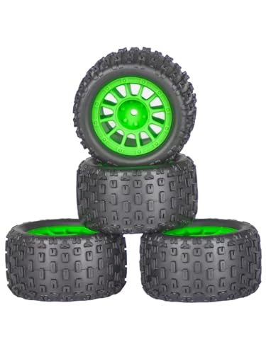 RC Auto Reifen Kompatibel Mit ARRMA Für Typhon Für GROM Für Granite 1/18 RC Truck Upgrade-Teile, Ersatzzubehör, 4 Stück, 12 Mm Sechskantreifen(Green) von QWHTYO