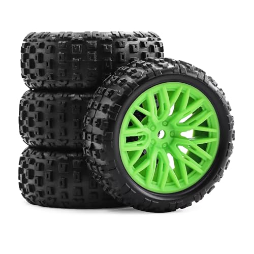 RC Auto Reifen Kompatibel Mit Arrma 2S Für Typhon Für Grom 1/18 RC-Auto-Upgrade-Teile, Zubehör, 4 Stück, 67 Mm Gummireifen, 12 Mm Sechskant(Green) von QWHTYO