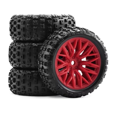 RC Auto Reifen Kompatibel Mit Arrma 2S Für Typhon Für Grom 1/18 RC-Auto-Upgrade-Teile, Zubehör, 4 Stück, 67 Mm Gummireifen, 12 Mm Sechskant(Red) von QWHTYO