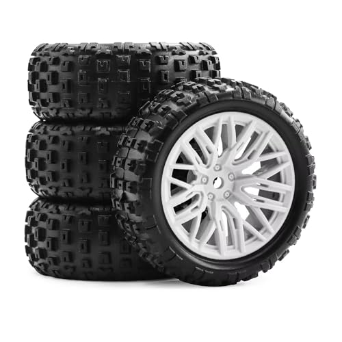 RC Auto Reifen Kompatibel Mit Arrma 2S Für Typhon Für Grom 1/18 RC-Auto-Upgrade-Teile, Zubehör, 4 Stück, 67 Mm Gummireifen, 12 Mm Sechskant(White) von QWHTYO