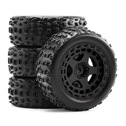 RC Auto Reifen Kompatibel Mit Arrma Für Typhon Für Grom 1/18 RC-Auto-Upgrade-Teile Zubehör 4 Stück 69 Mm Gummireifen Reifen 12 Mm Sechskant(Black) von QWHTYO