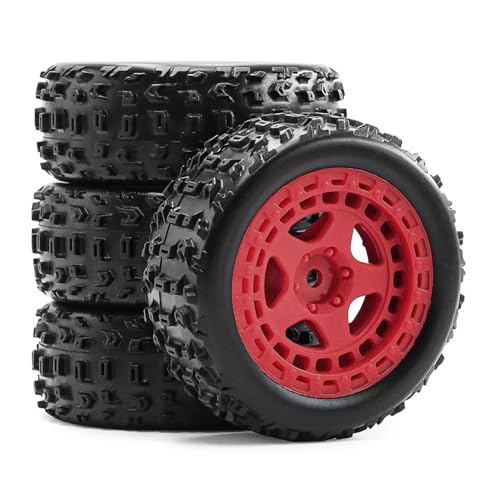 RC Auto Reifen Kompatibel Mit Arrma Für Typhon Für Grom 1/18 RC-Auto-Upgrade-Teile Zubehör 4 Stück 69 Mm Gummireifen Reifen 12 Mm Sechskant(Red) von QWHTYO