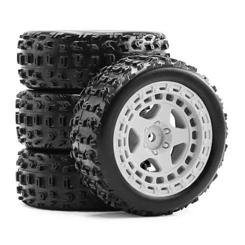 RC Auto Reifen Kompatibel Mit Arrma Für Typhon Für Grom 1/18 RC-Auto-Upgrade-Teile Zubehör 4 Stück 69 Mm Gummireifen Reifen 12 Mm Sechskant(White) von QWHTYO