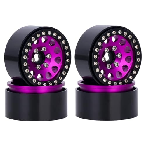 RC Auto Reifen Kompatibel Mit Axial Für SCX10 RR10 Für Wraith Für TRX4 Für TRX6 D90 Für Tamiya 1/10 RC Crawler Autoteile 1,9 Zoll Beadlock-Felge(Purple) von QWHTYO